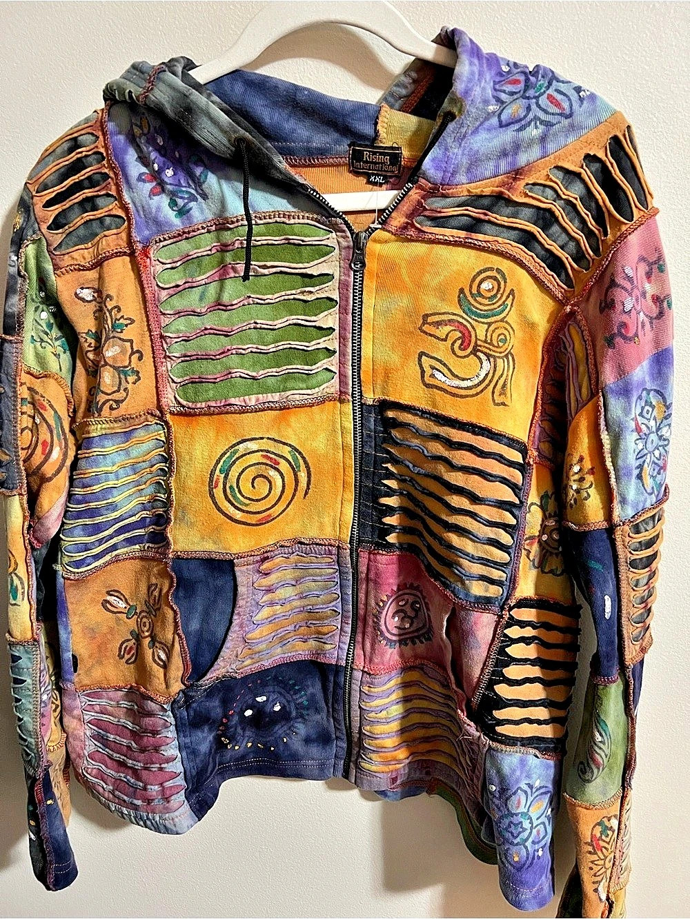 Rising International Multicolor Patchwork Hooded Jacket Size XXL